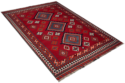 Kelim Gashgai Old — Handmade, 190x264 cm, Red, 100% Virgin Wool | View 4