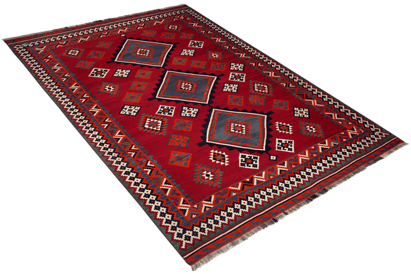 Kelim Gashgai Old — Handmade, 190x264 cm, Red, 100% Virgin Wool | View 4