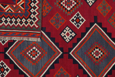 Kelim Gashgai Old — Handmade, 190x264 cm, Red, 100% Virgin Wool | View 6
