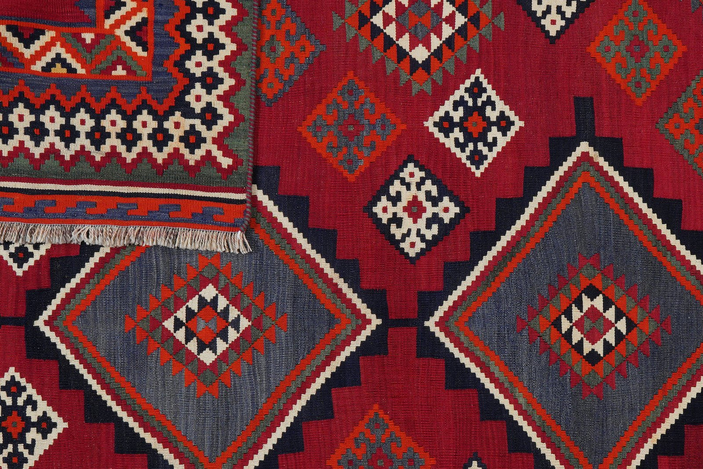 Kelim Gashgai Old — Handmade, 190x264 cm, Red, 100% Virgin Wool | View 6