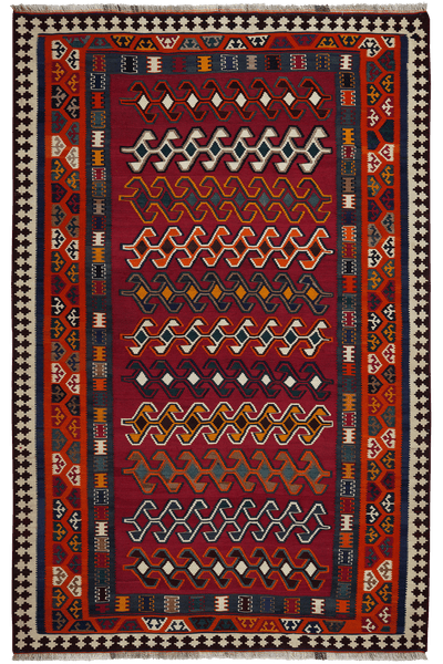 Kelim Gashgai Old — Handmade, 163x254 cm, Red, 100% Virgin Wool | Main view