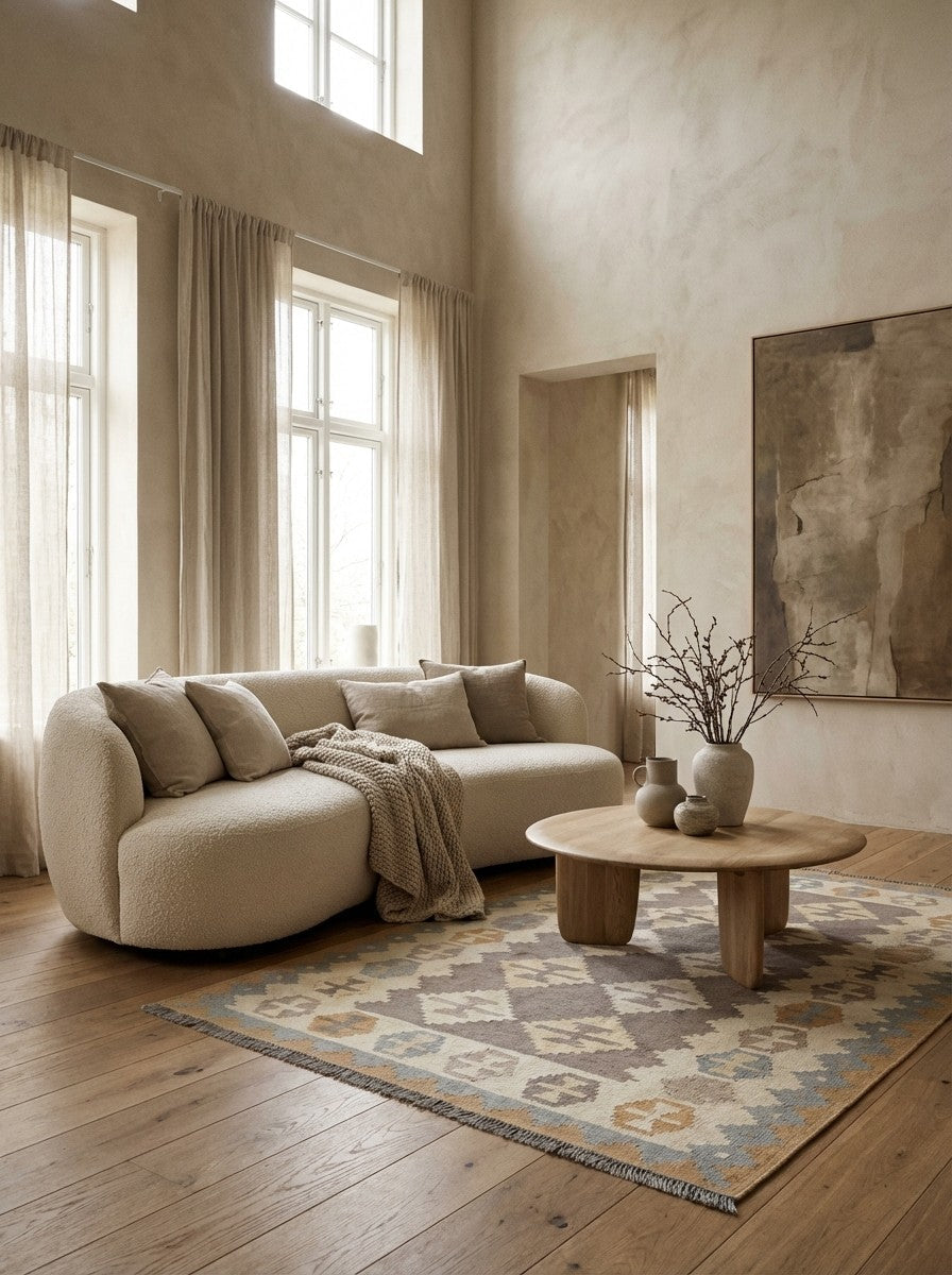 Kelim Gashgai · Handgewebt – Grau, 178x125 cm, 100% Schurwolle | Detailansicht
