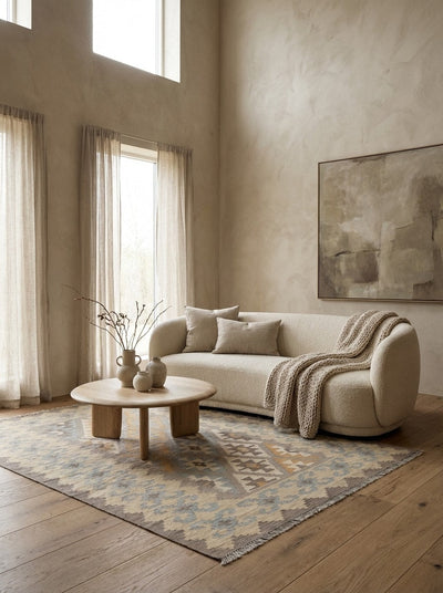 Kelim Gashgai · Handgewebt – Grau, 178x119 cm, 100% Schurwolle | Detailansicht