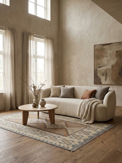 Kelim Gashgai · Handgewebt – Grau, 179x125 cm, 100% Schurwolle | Detailansicht