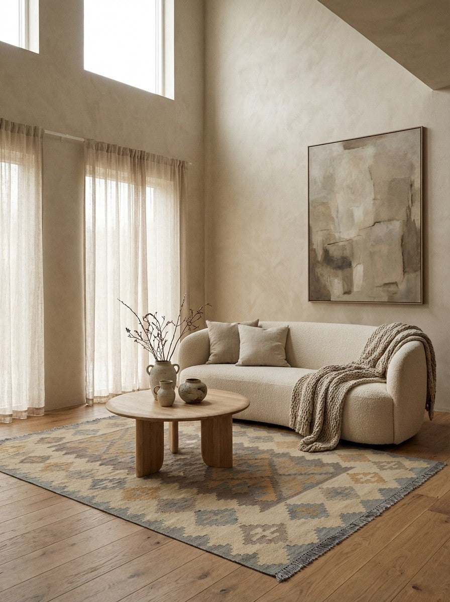 Kelim Gashgai · Handgewebt – Grau, 181x122 cm, 100% Schurwolle | Detailansicht