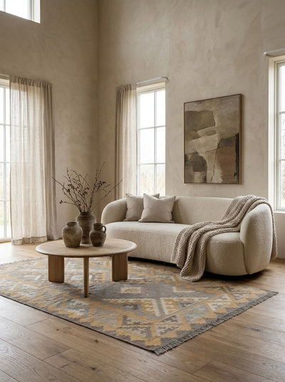 Kelim Gashgai · Handgewebt – Grau, 181x120 cm, 100% Schurwolle | Detailansicht