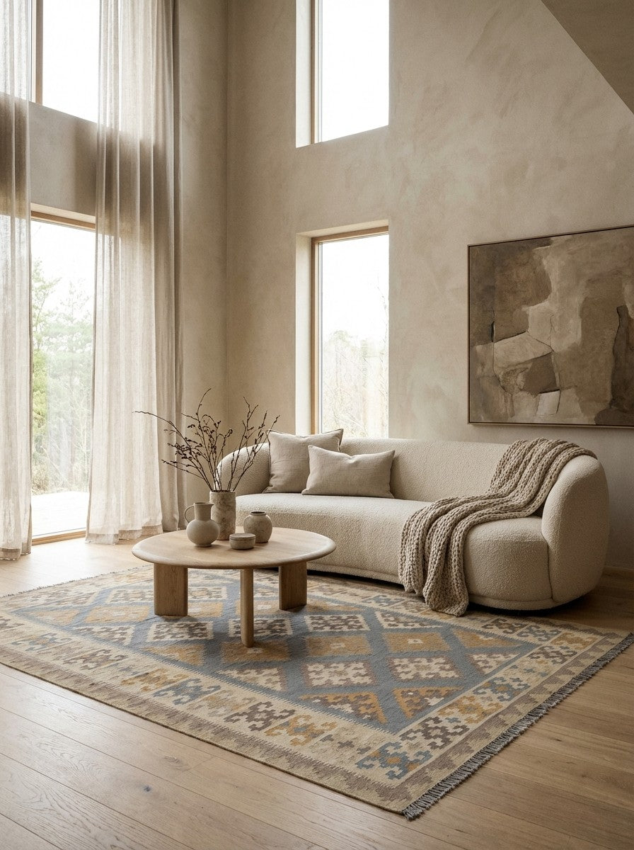 Kelim Gashgai · Handgewebt – Grau, 250x178 cm, 100% Schurwolle | Detailansicht