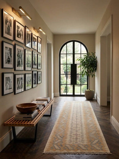 Kelim Gashgai · Handgewebt – Beige, 287x79 cm, 100% Schurwolle | Detailansicht