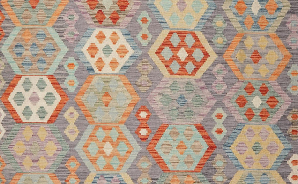 Kelim — Handmade, 205x296 cm, Grey, 100% Virgin Wool | View 4