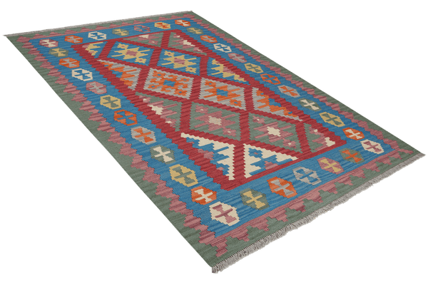 Kelim Gashgai — Handmade, 131x183 cm, Red, 100% Virgin Wool | View 4