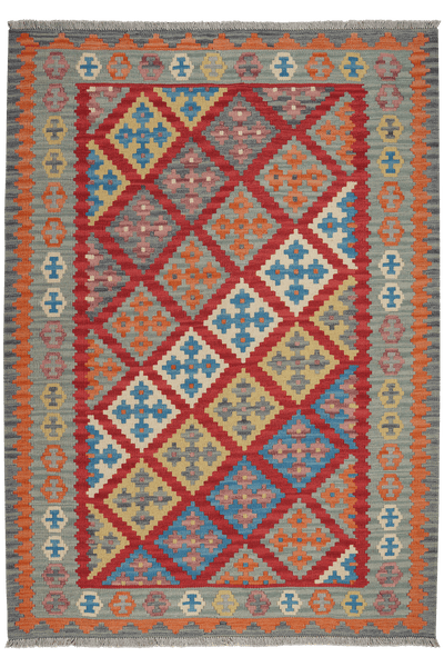 Kelim Gashgai — Handmade, 132x183 cm, Red, 100% Virgin Wool | Main view