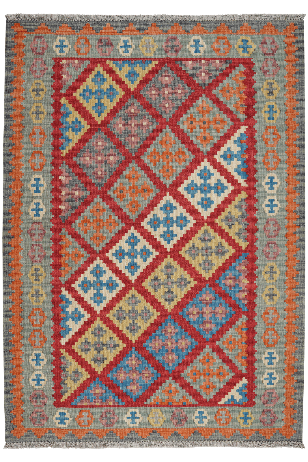 Kelim Gashgai — Handmade, 132x183 cm, Red, 100% Virgin Wool | Main view