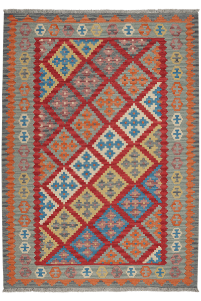 Kelim Gashgai — Handmade, 132x183 cm, Red, 100% Virgin Wool | Main view