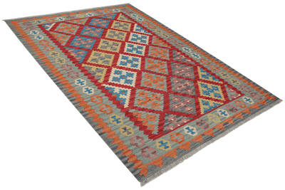 Kelim Gashgai — Handmade, 132x183 cm, Red, 100% Virgin Wool | View 4