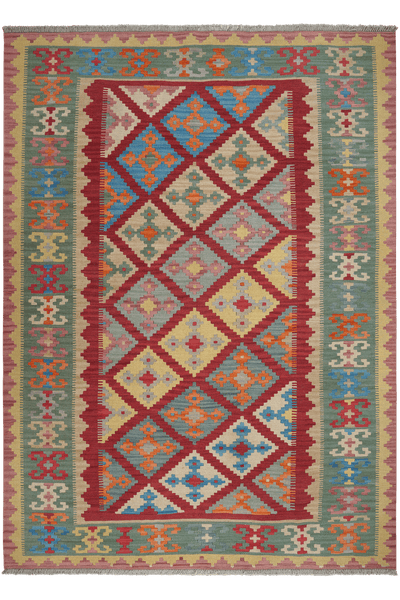 Kelim Gashgai — Handmade, 183x251 cm, Red, 100% Virgin Wool | Main view