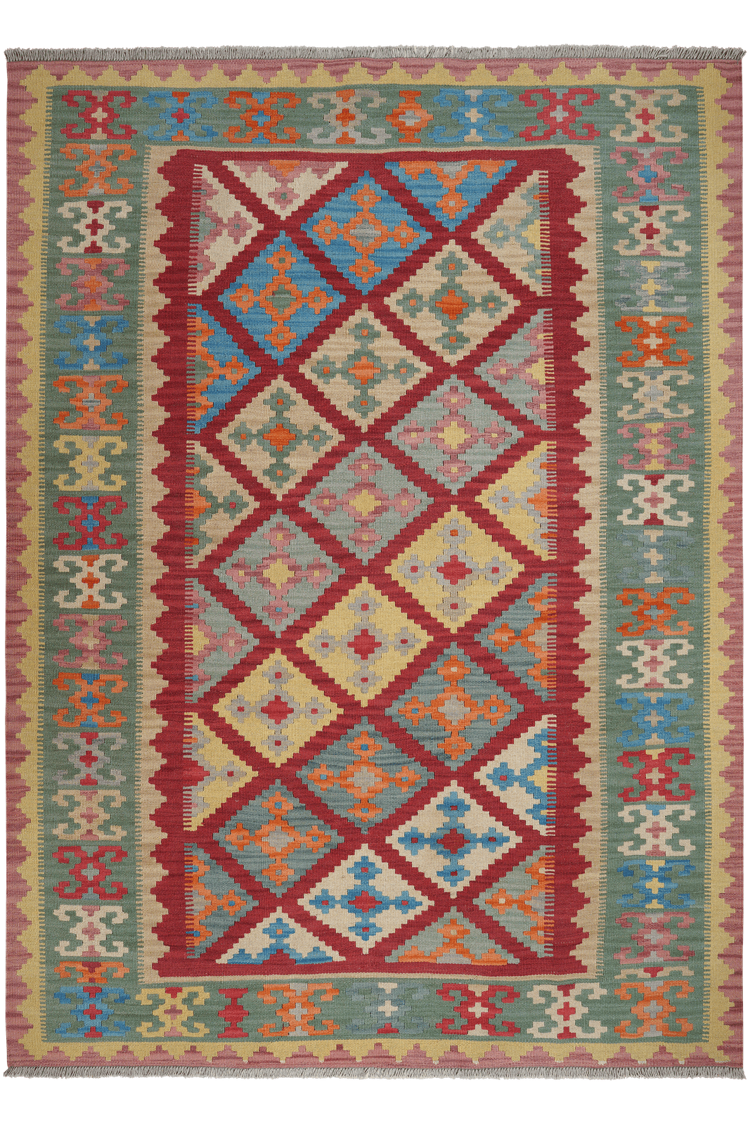 Kelim Gashgai — Handmade, 183x251 cm, Red, 100% Virgin Wool | Main view