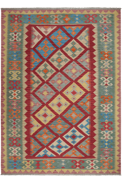 Kelim Gashgai — Handmade, 183x251 cm, Red, 100% Virgin Wool | Main view