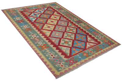 Kelim Gashgai — Handmade, 183x251 cm, Red, 100% Virgin Wool | View 4