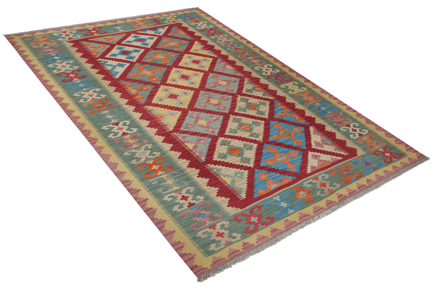 Kelim Gashgai — Handmade, 183x251 cm, Red, 100% Virgin Wool | View 4