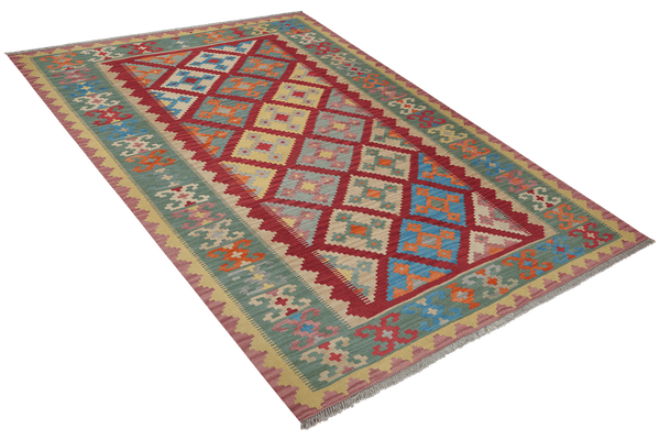 Kelim Gashgai — Handmade, 183x251 cm, Red, 100% Virgin Wool | View 4