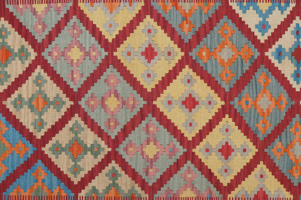 Kelim Gashgai — Handmade, 183x251 cm, Red, 100% Virgin Wool | View 5
