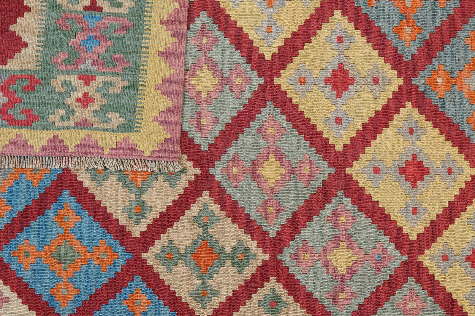 Kelim Gashgai — Handmade, 183x251 cm, Red, 100% Virgin Wool | View 6