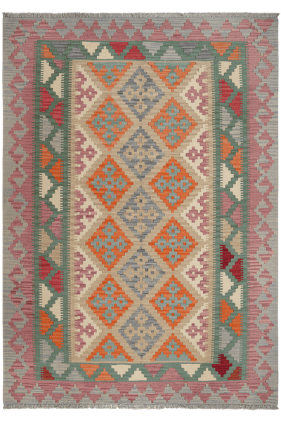 Kelim Gashgai — Handmade, 175x249 cm, Beige, 100% Virgin Wool | Main view