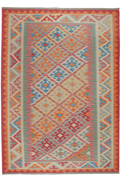 Kelim Gashgai — Handmade, 179x251 cm, Red, 100% Virgin Wool | Main view