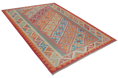 Kelim Gashgai — Handmade, 179x251 cm, Red, 100% Virgin Wool | View 4