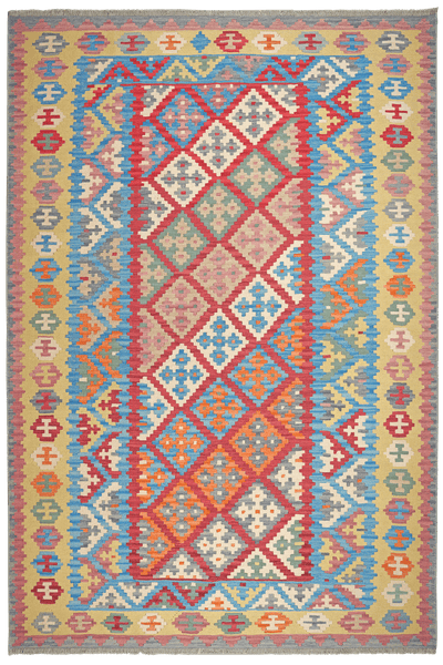 Kelim Gashgai — Handmade, 197x289 cm, Red, 100% Virgin Wool | Main view