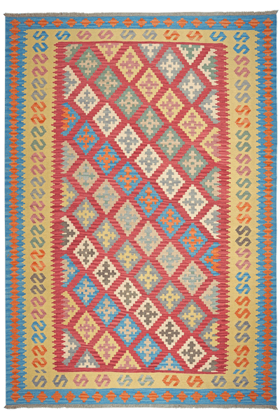 Kelim Gashgai — Handmade, 206x297 cm, Red, 100% Virgin Wool | Main view