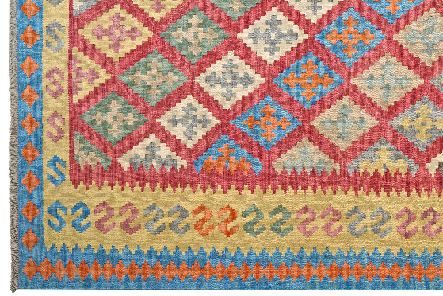Kelim Gashgai — Handmade, 206x297 cm, Red, 100% Virgin Wool | View 3