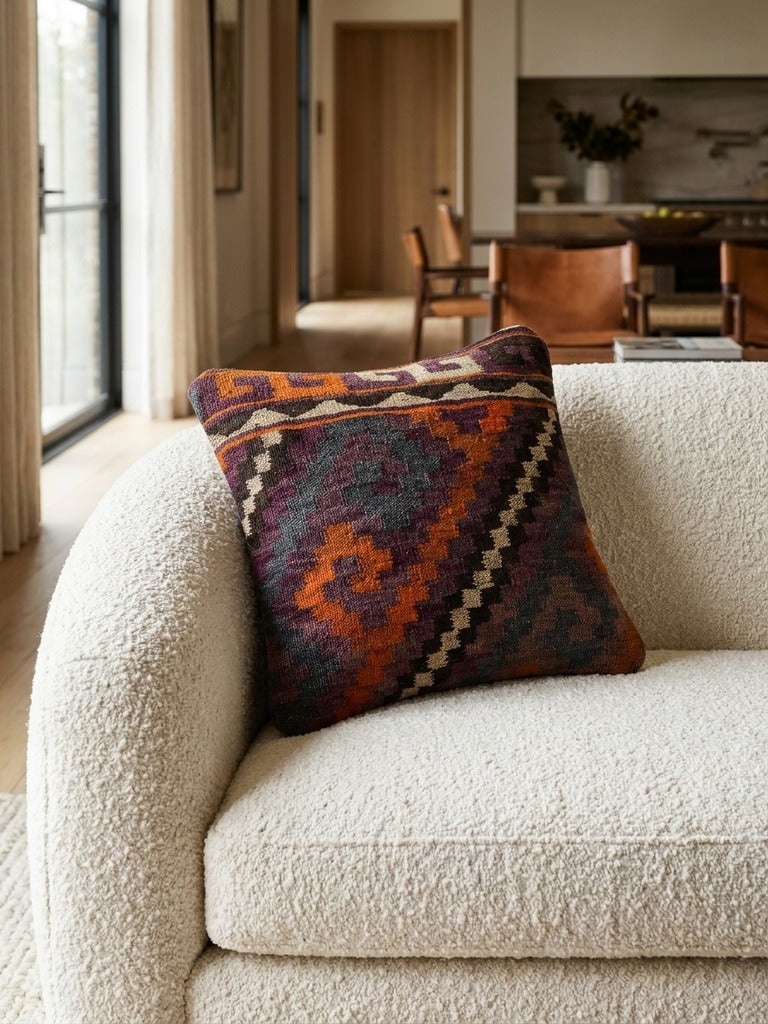 Kelim Kissen – Bunt, 40x40 cm, 100% Schurwolle | Detailansicht