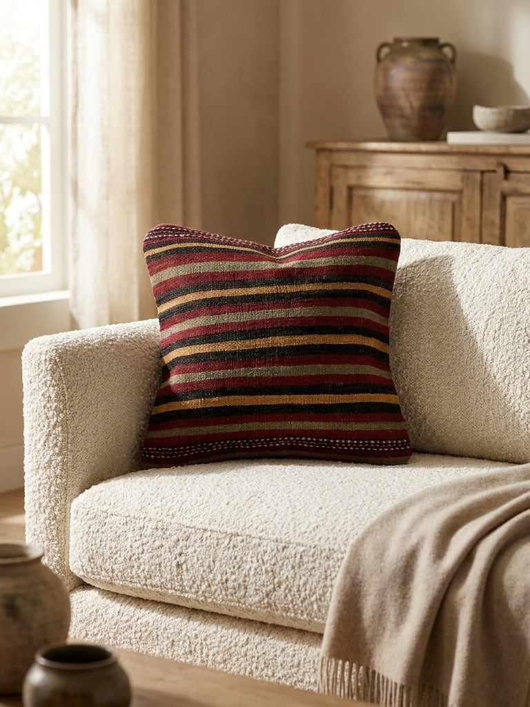 Kelim Kissen – Bunt, 40x40 cm, 100% Schurwolle | Detailansicht