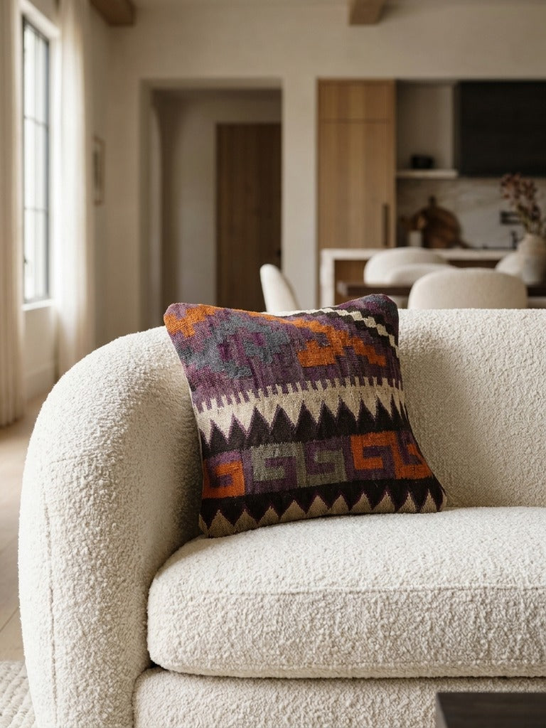 Kelim Kissen – Bunt, 40x40 cm, 100% Schurwolle | Detailansicht