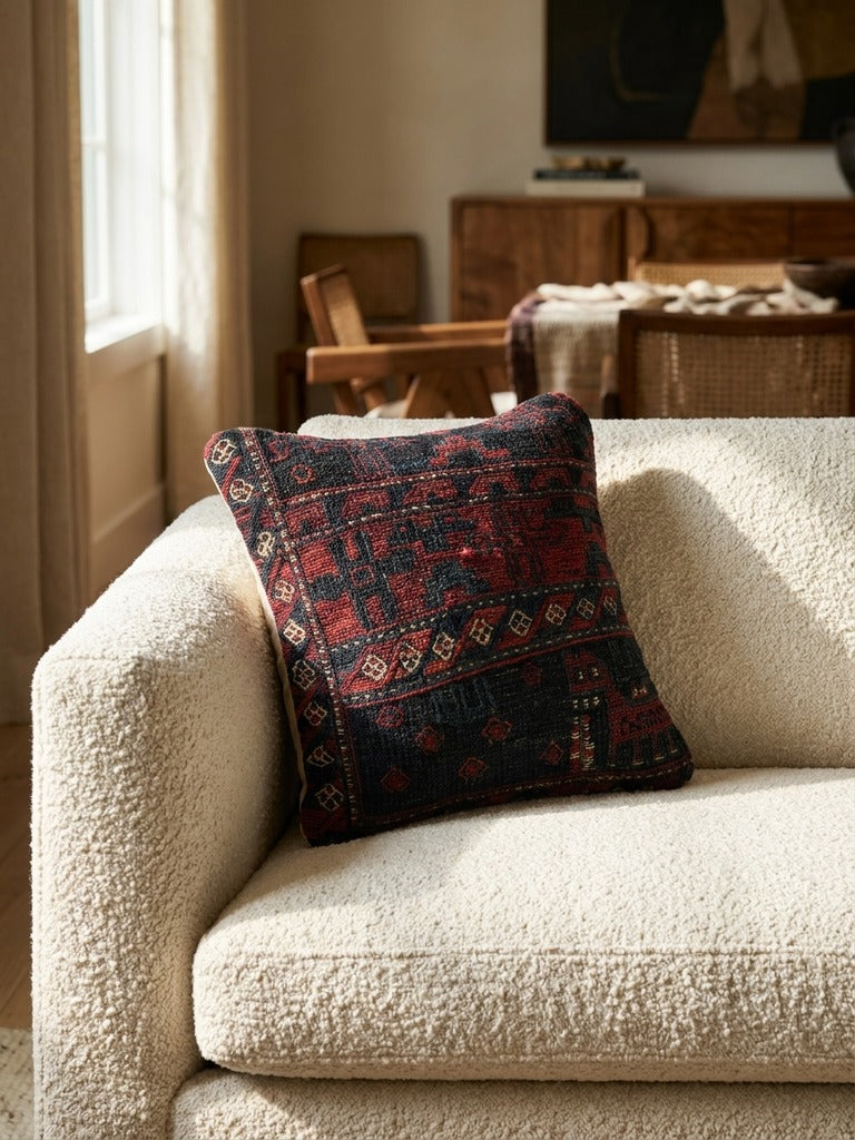 Kelim Kissen – Blau, 40x40 cm, 100% Schurwolle | Detailansicht