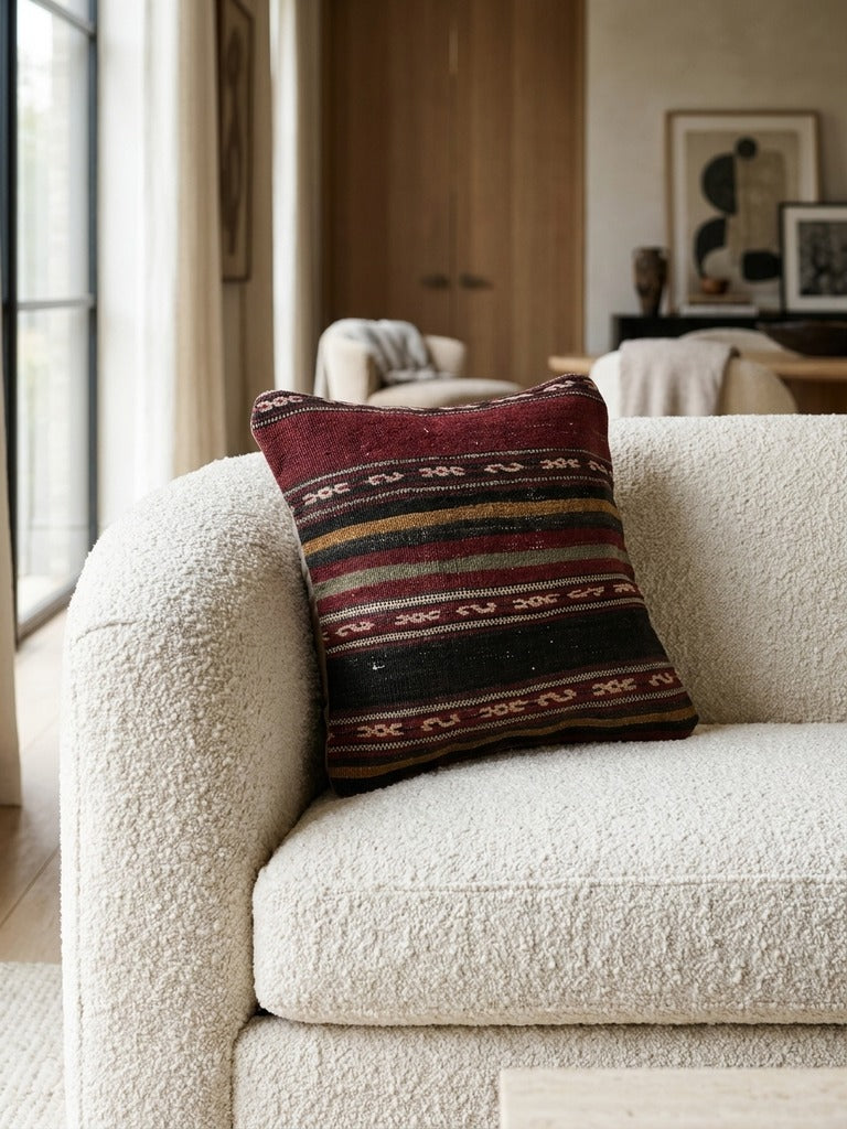 Kelim Kissen – Bunt, 40x40 cm, 100% Schurwolle | Detailansicht