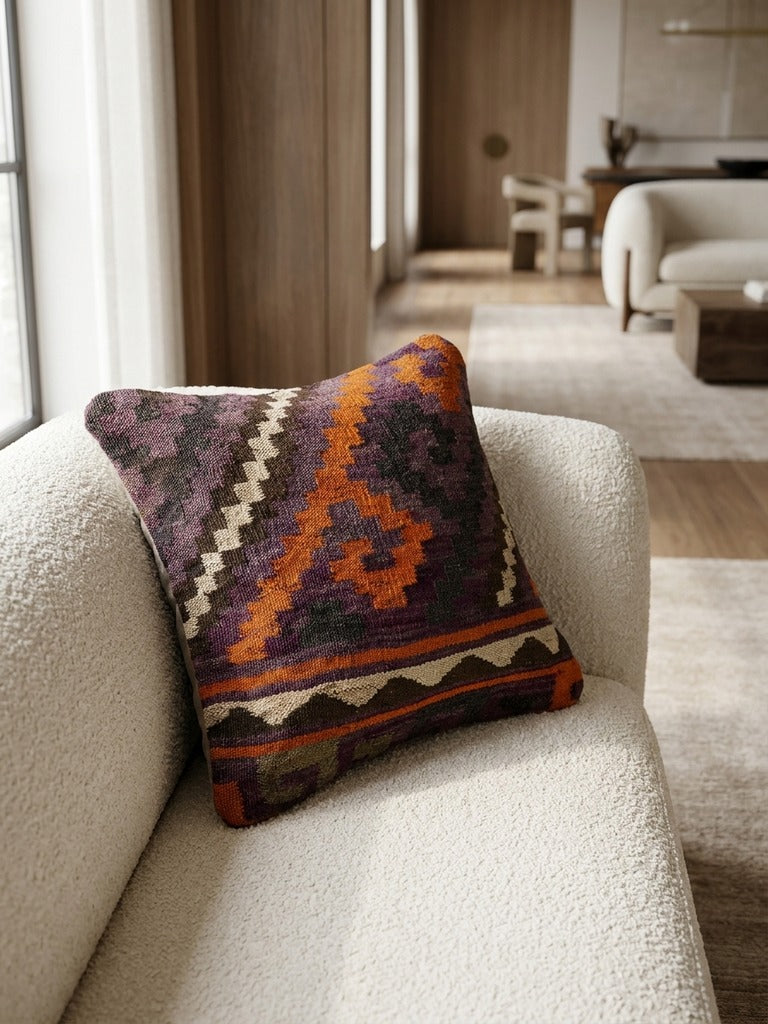 Kelim Kissen – Bunt, 40x40 cm, 100% Schurwolle | Detailansicht