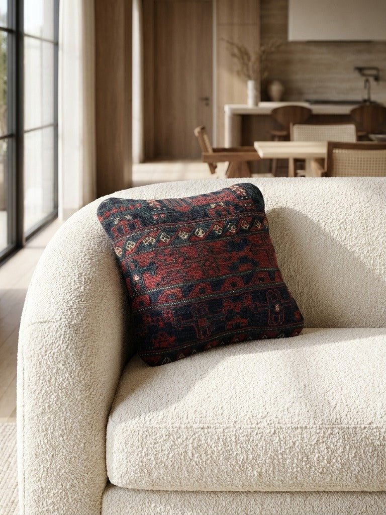 Kelim Kissen – Bunt, 40x40 cm, 100% Schurwolle | Detailansicht