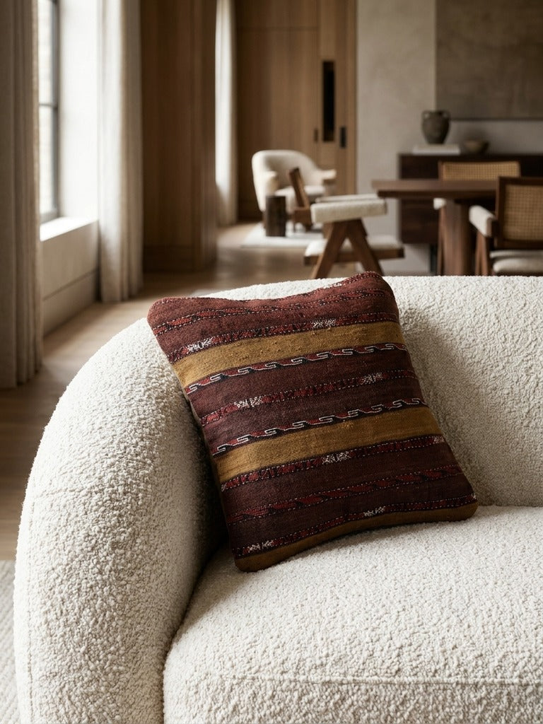 Kelim Kissen – Bunt, 40x40 cm, 100% Schurwolle | Detailansicht