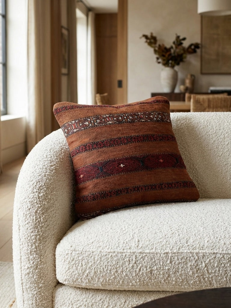 Kelim Kissen – Bunt, 40x40 cm, 100% Schurwolle | Detailansicht