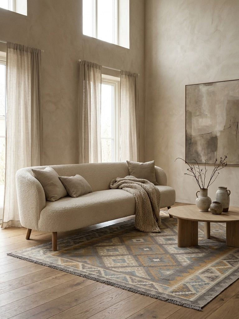 Kelim Gashgai — Handmade, 184x246 cm, Grey, 100% Virgin Wool | Detail view