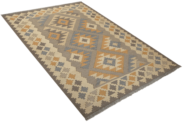 Kelim Gashgai — Handmade, 125x176 cm, Grey, 100% Virgin Wool | View 4