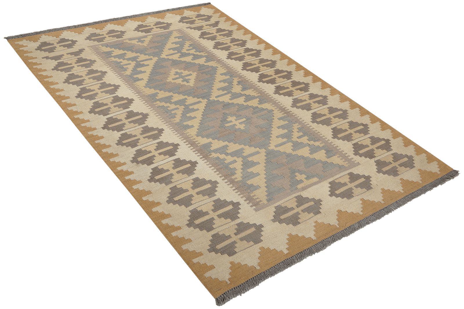 Kelim Gashgai — Handmade, 122x176 cm, Grey, 100% Virgin Wool | View 4