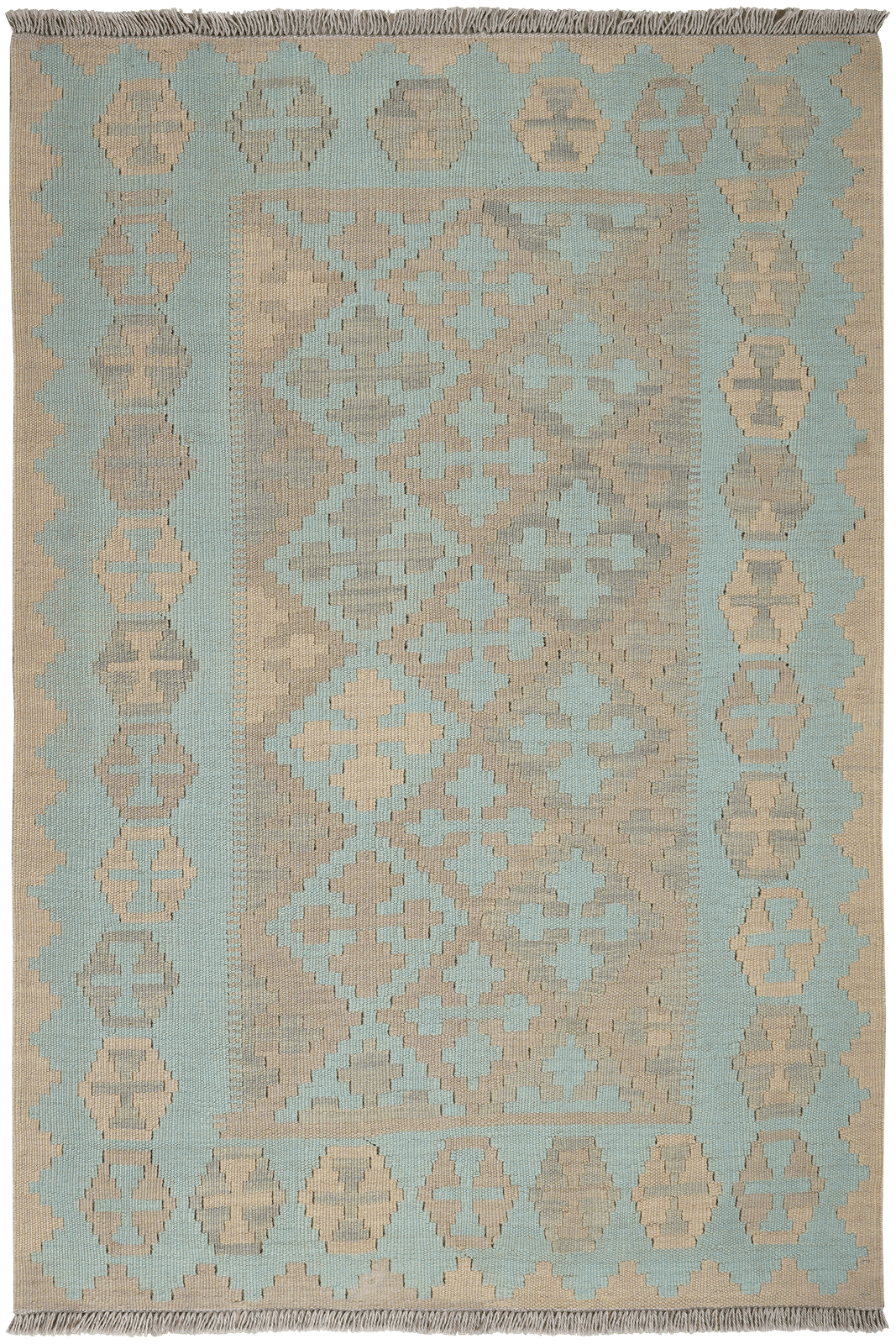 Kelim Gashgai — Handmade, 104x154 cm, Green, 100% Virgin Wool | Main view