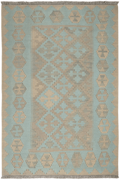 Kelim Gashgai — Handmade, 104x154 cm, Green, 100% Virgin Wool | Main view