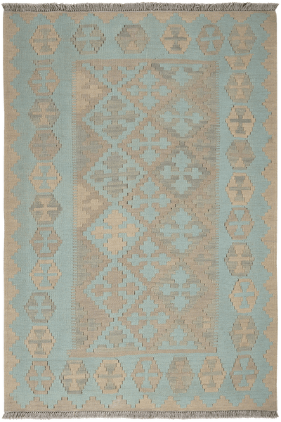 Kelim Gashgai — Handmade, 104x154 cm, Green, 100% Virgin Wool | Main view