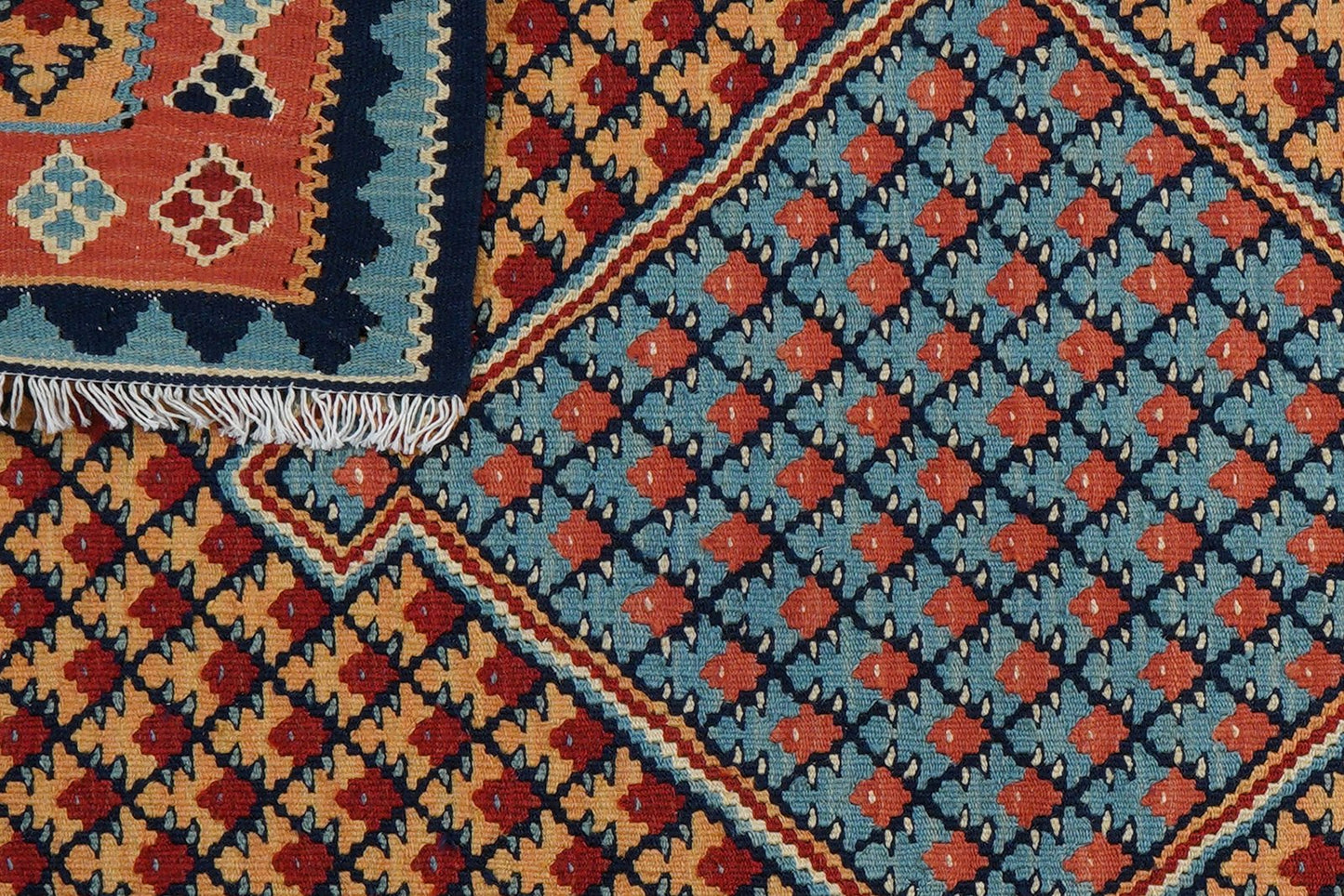Kelim Senneh — Handmade, 105x148 cm, Beige, 100% Virgin Wool | View 6