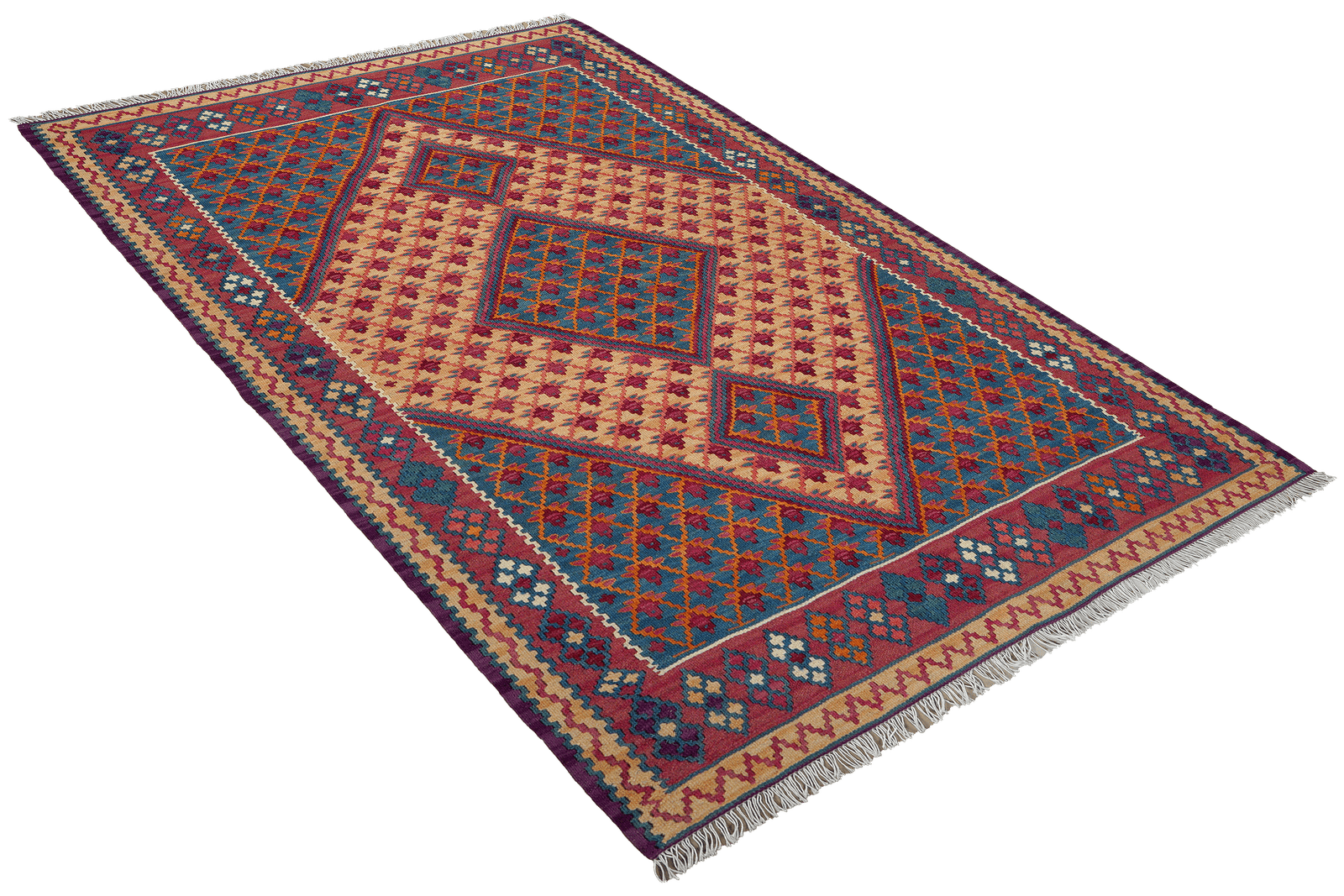 Kelim Senneh — Handmade, 107x161 cm, Beige, 100% Virgin Wool | View 4