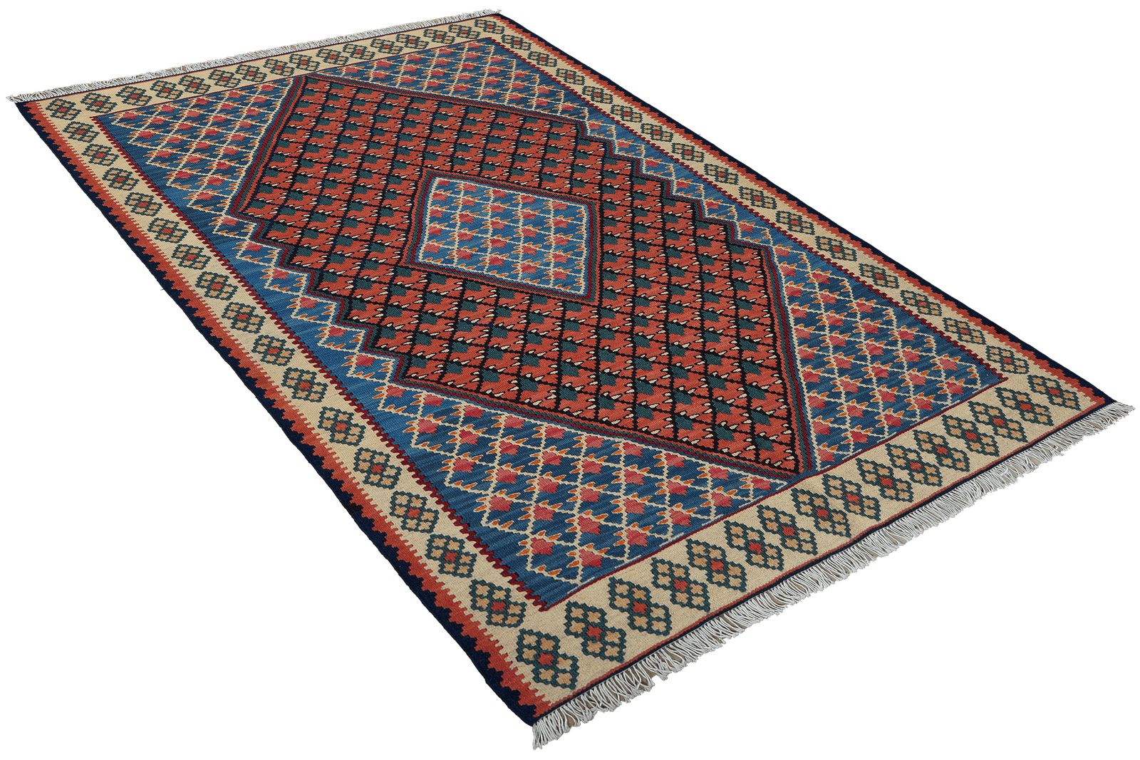 Kelim Senneh — Handmade, 105x155 cm, Pink, 100% Virgin Wool | View 4